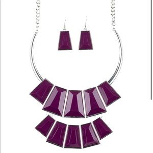 Geometric Shaped Purple Statement Necklace Set